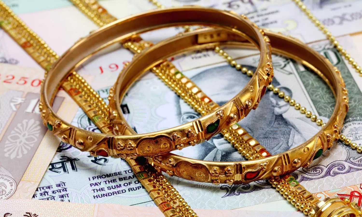 Gold Bangles and Rupee notes