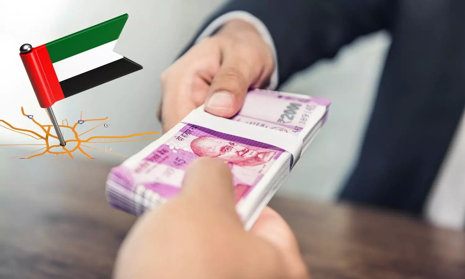 Rs 2000 note and UAE Flag