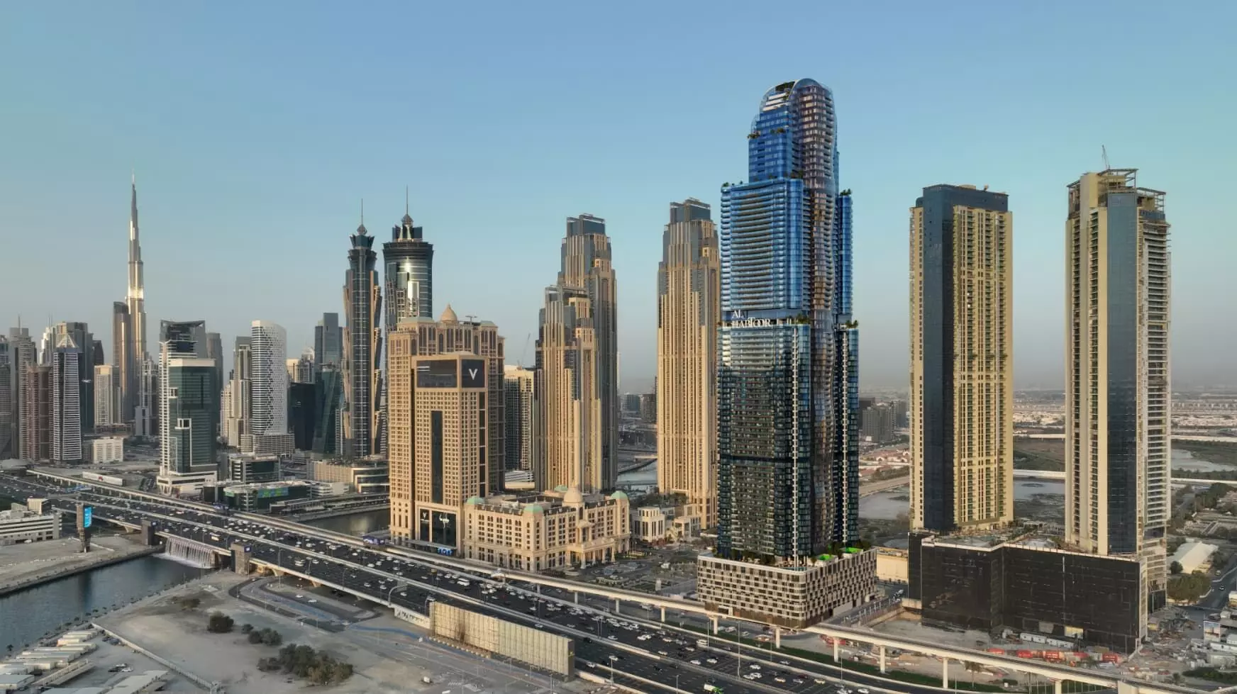 Al Habtoor tower and Dubai city wide landscape photo