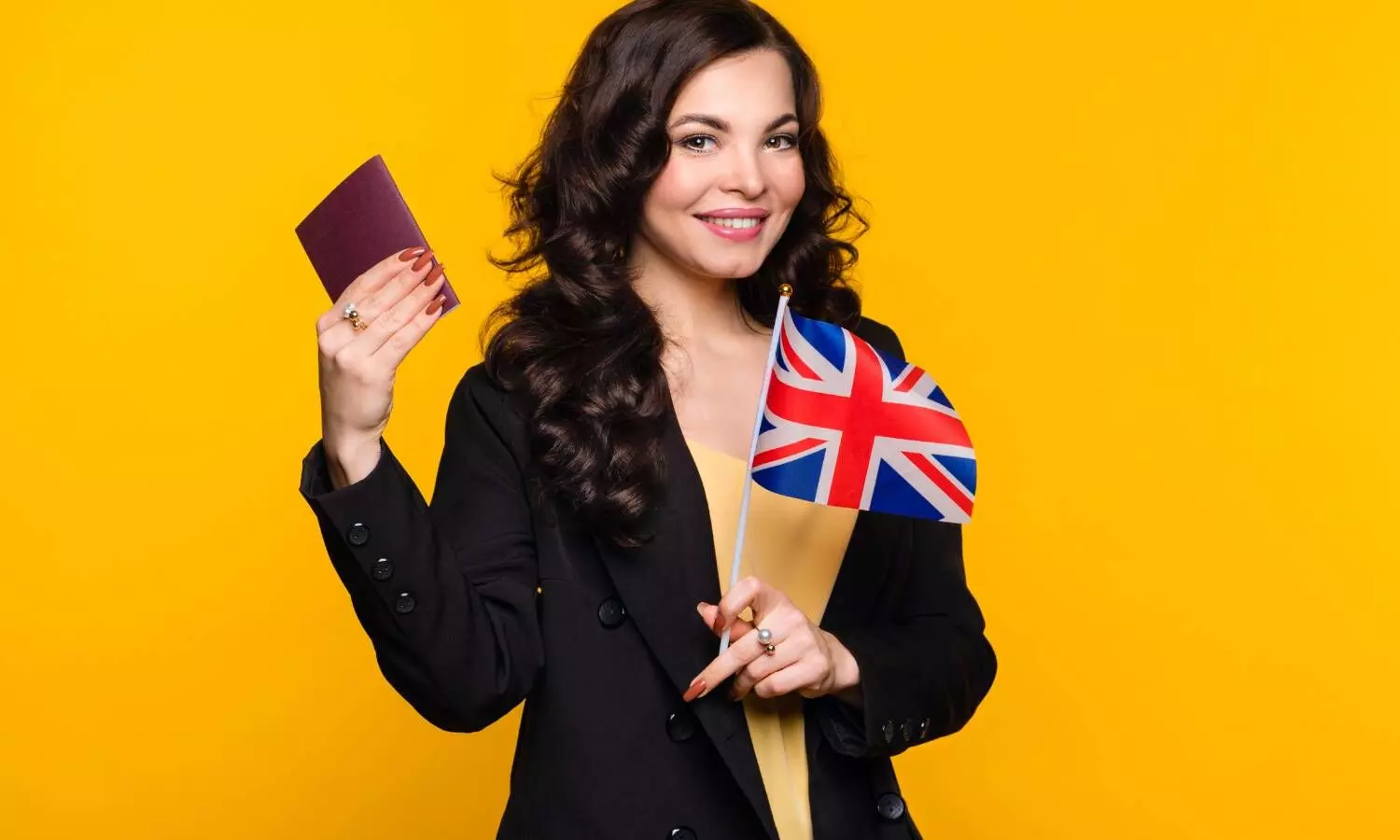 student with uk flag and passport