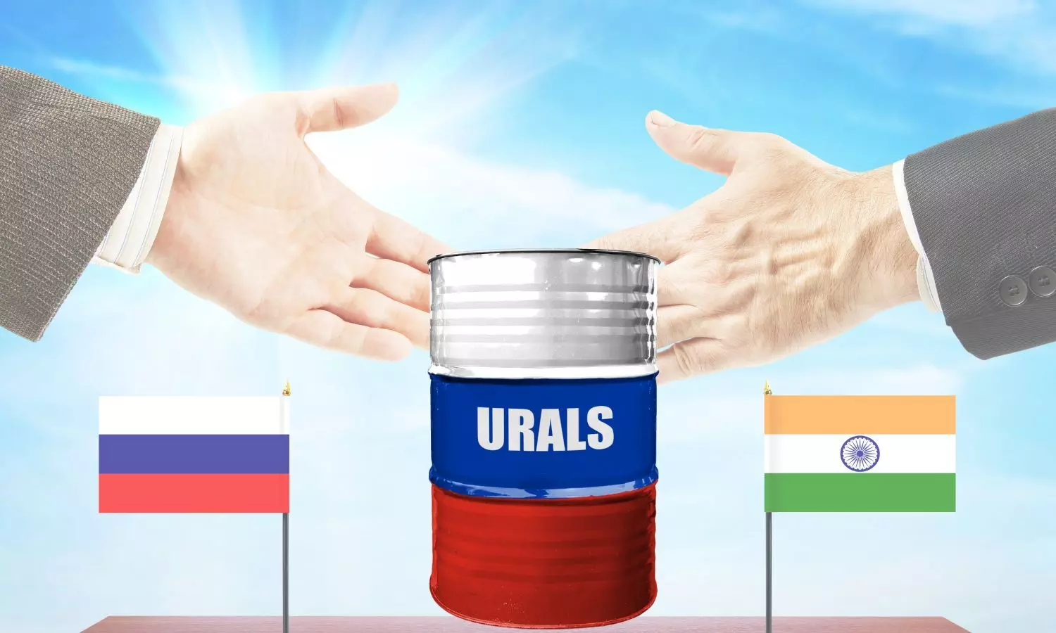 Russian Crude Barrel, India-Russia Flags