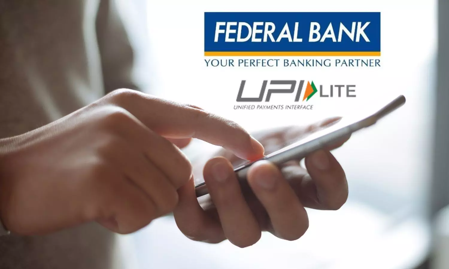 Mobile phone, UPI Lite, Federal Bank logo