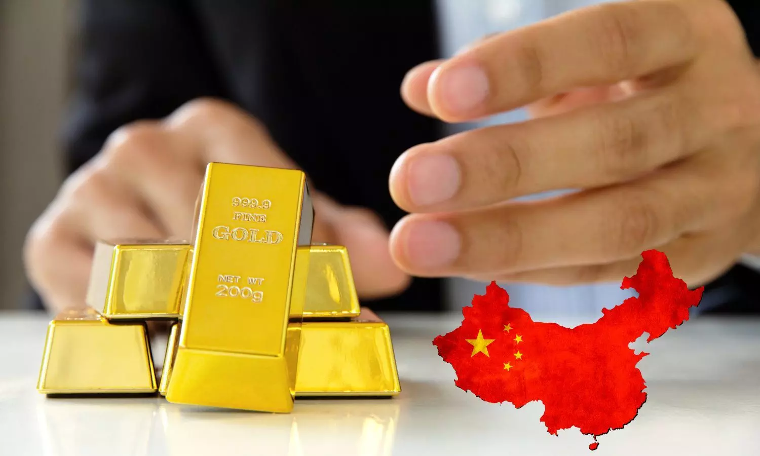 Gold bars, China map