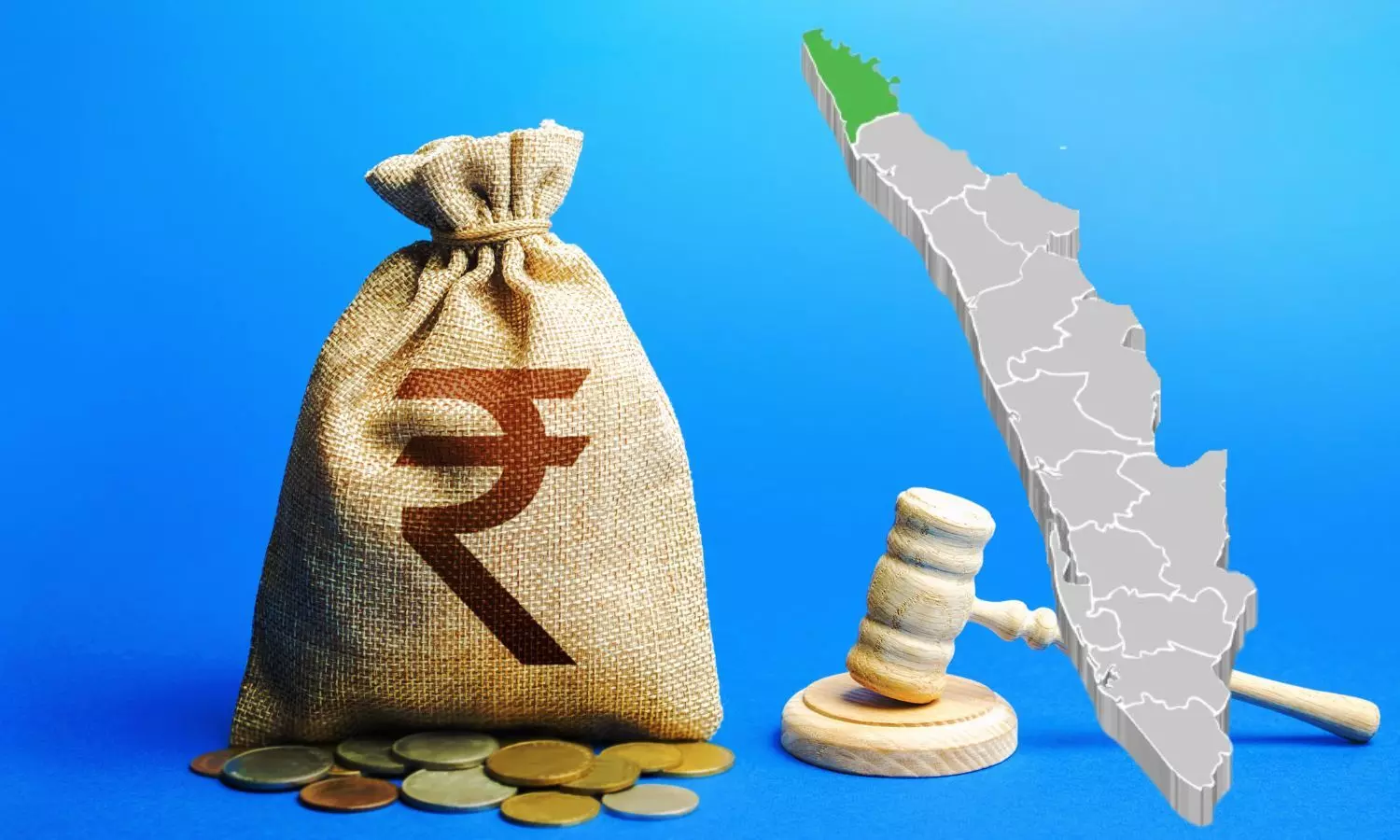 Indian Rupee Sack, Kerala Map