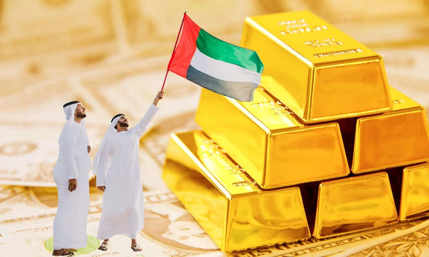 UAE men and UAE flag, GOLD Bars