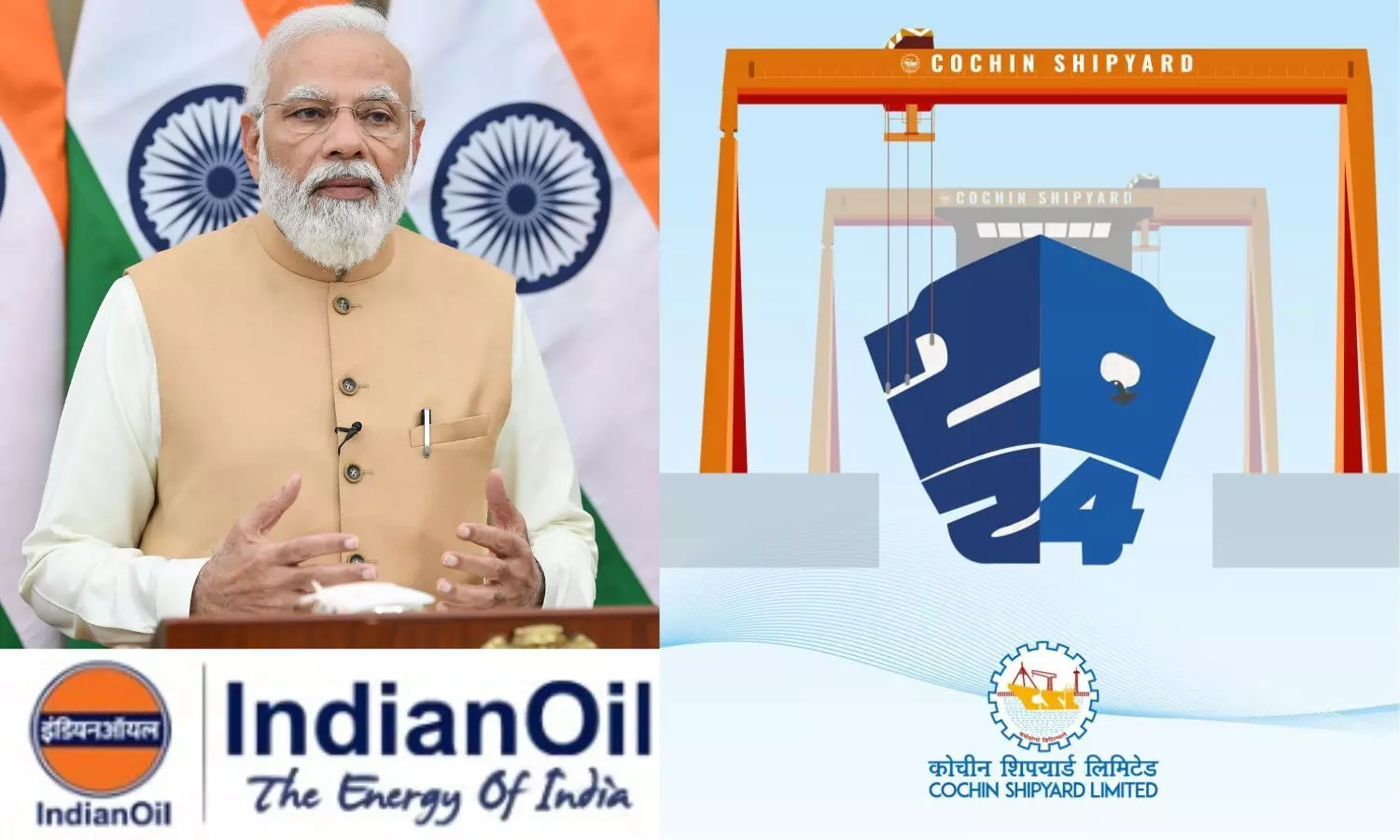 PM Modi, Indian Oil and Cochin Shipyard Logos