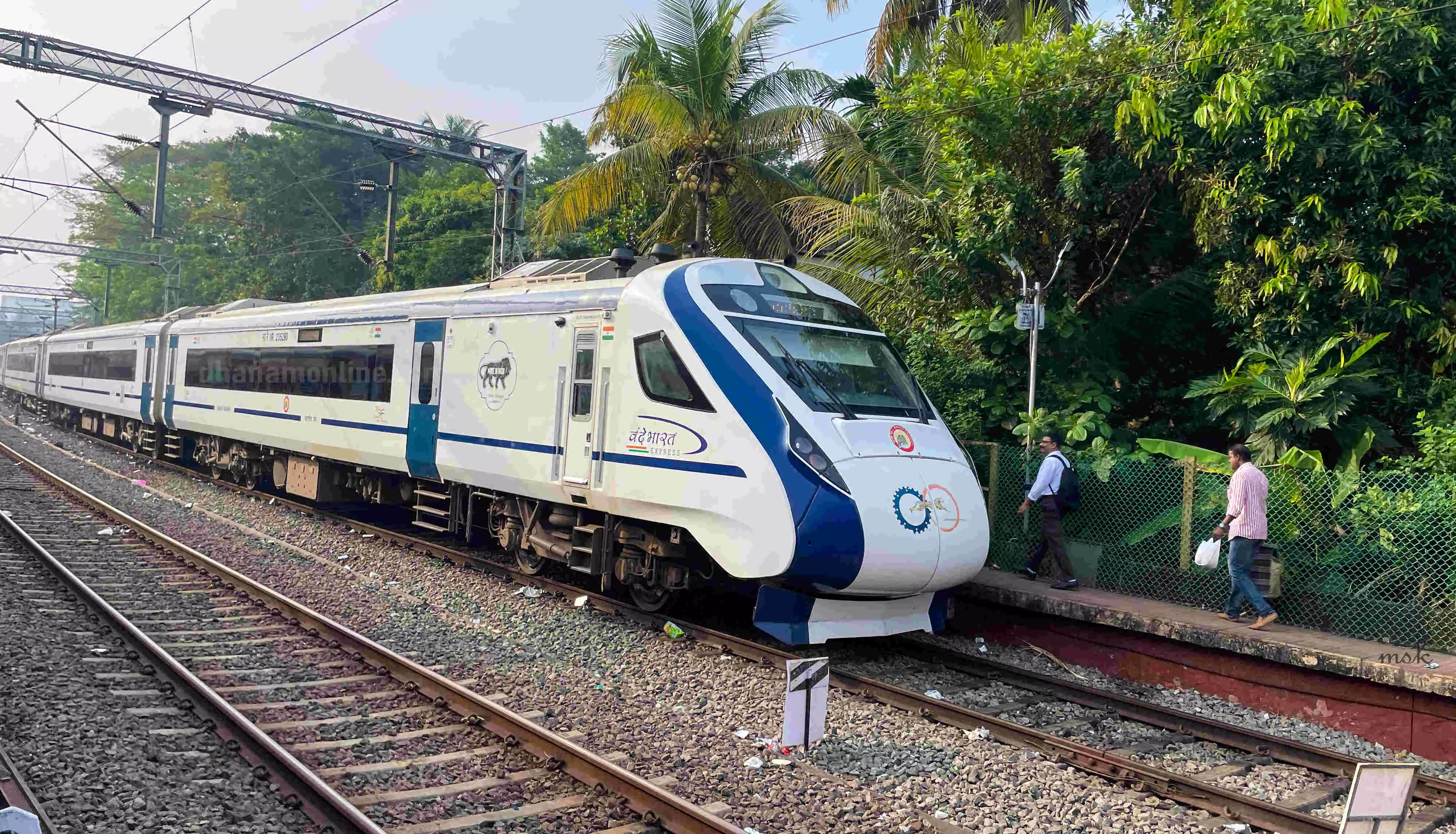 Vande Bharat train waiting on track