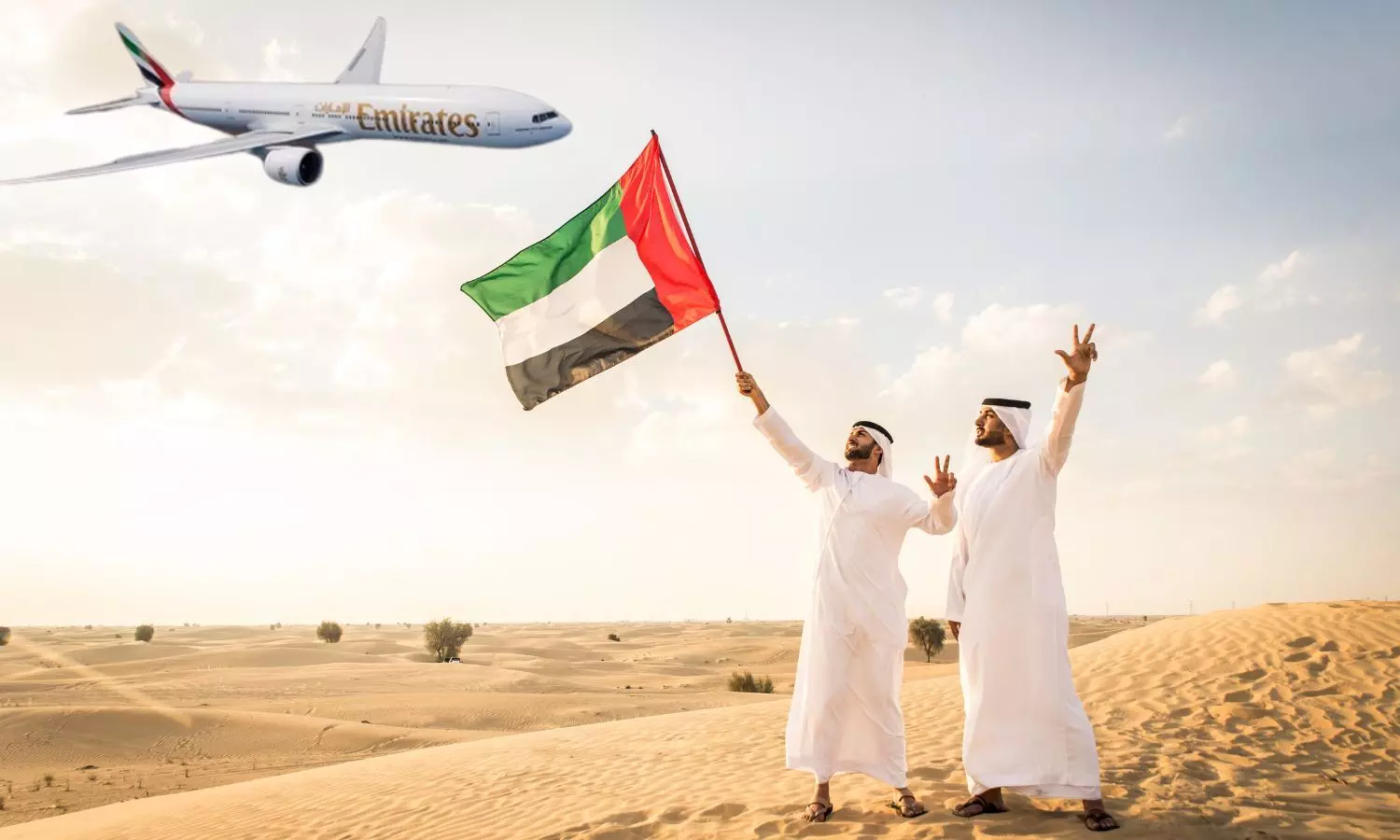 Emirates Airline, Dubai men with flag