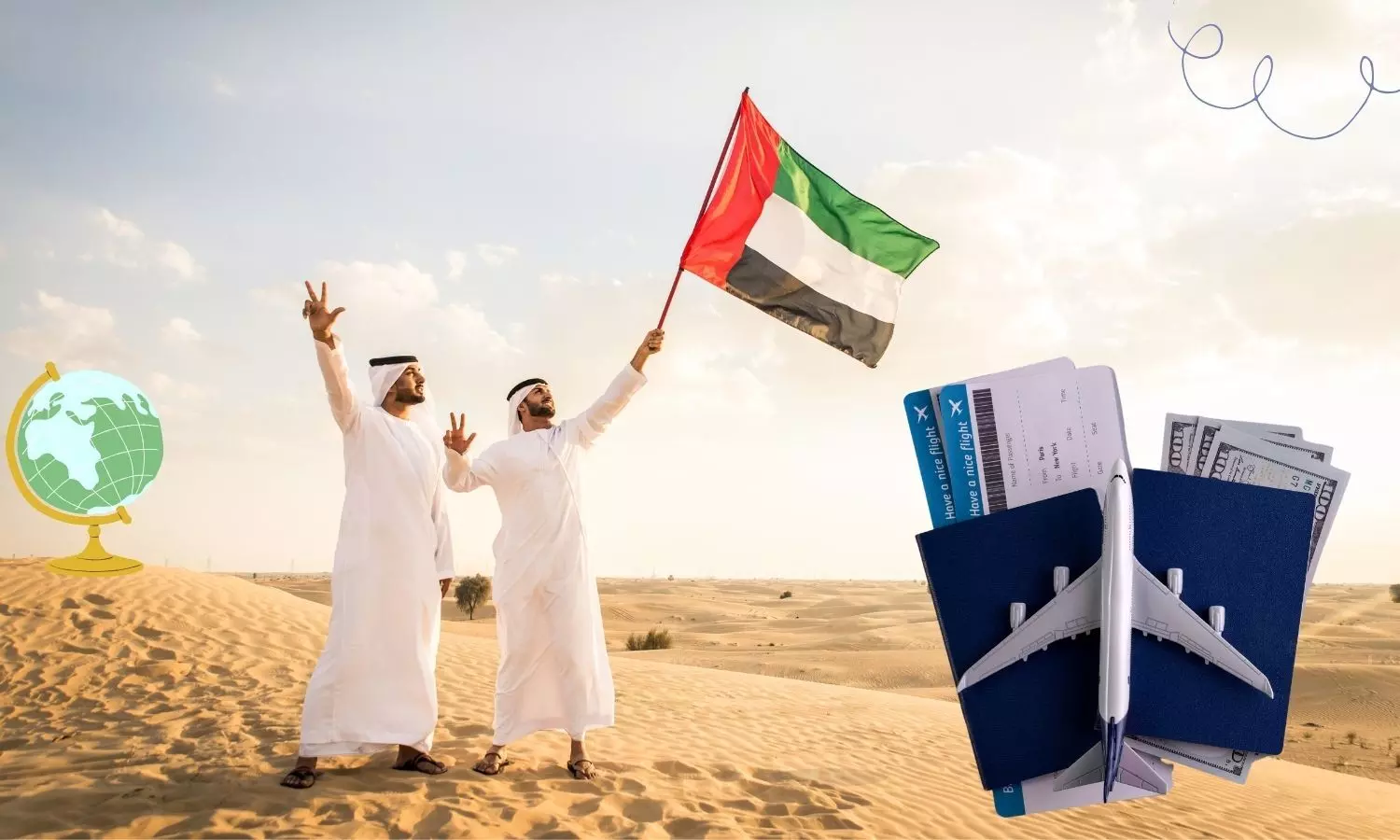 UAE men and UAE flag