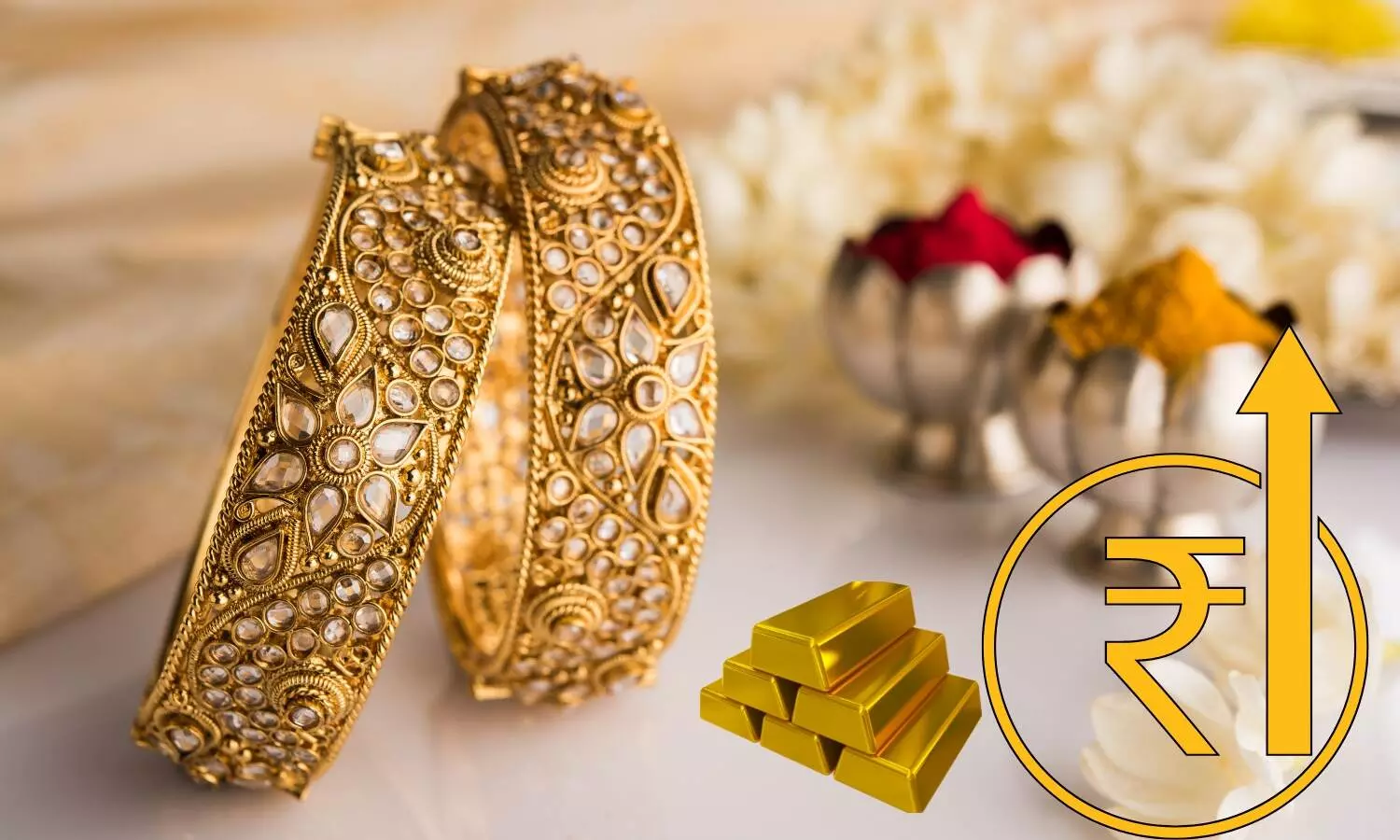 gold bangles, gold bars, rupee up