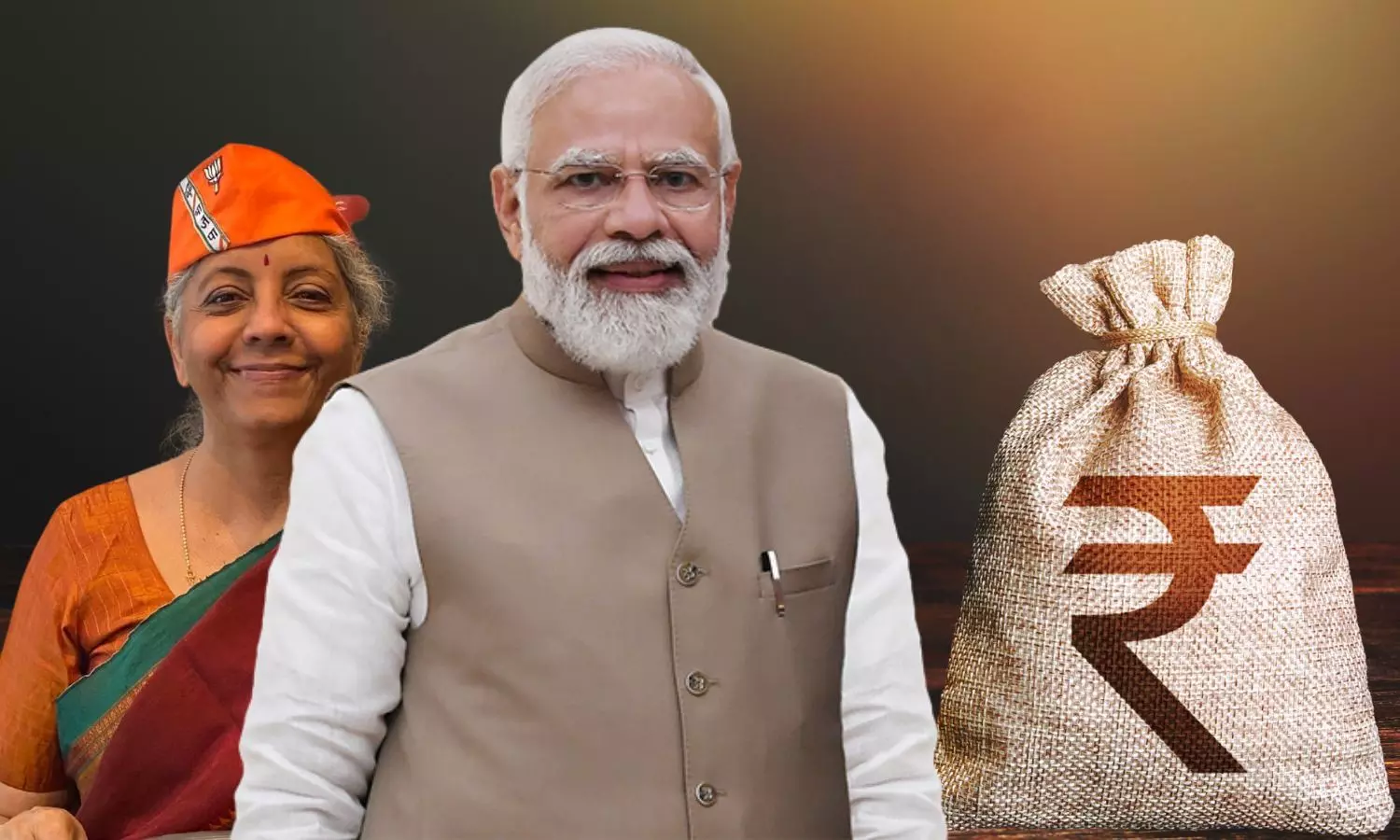 Nirmala Sitharaman, Modi, Rupee Sack
