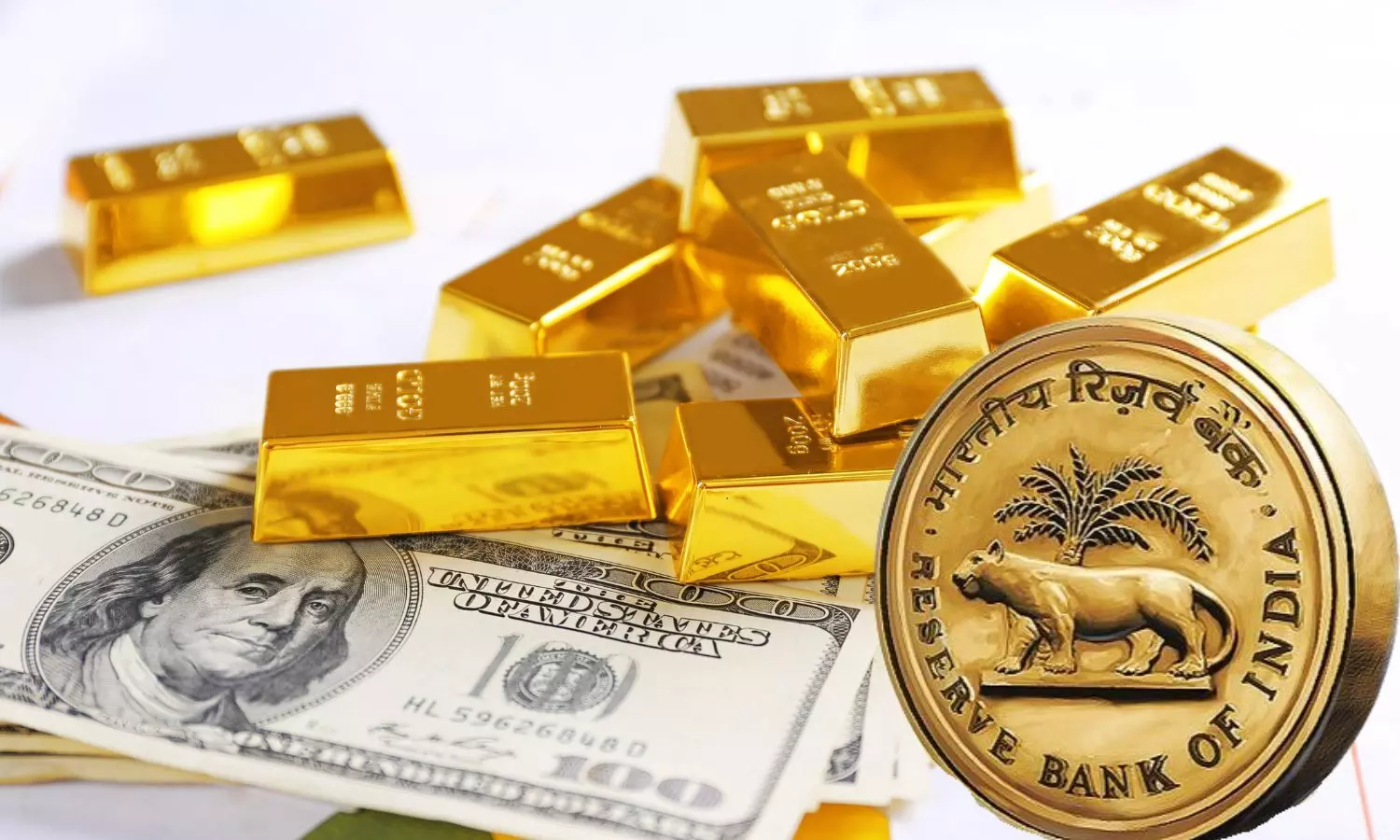 RBI logo, Dollar and Gold