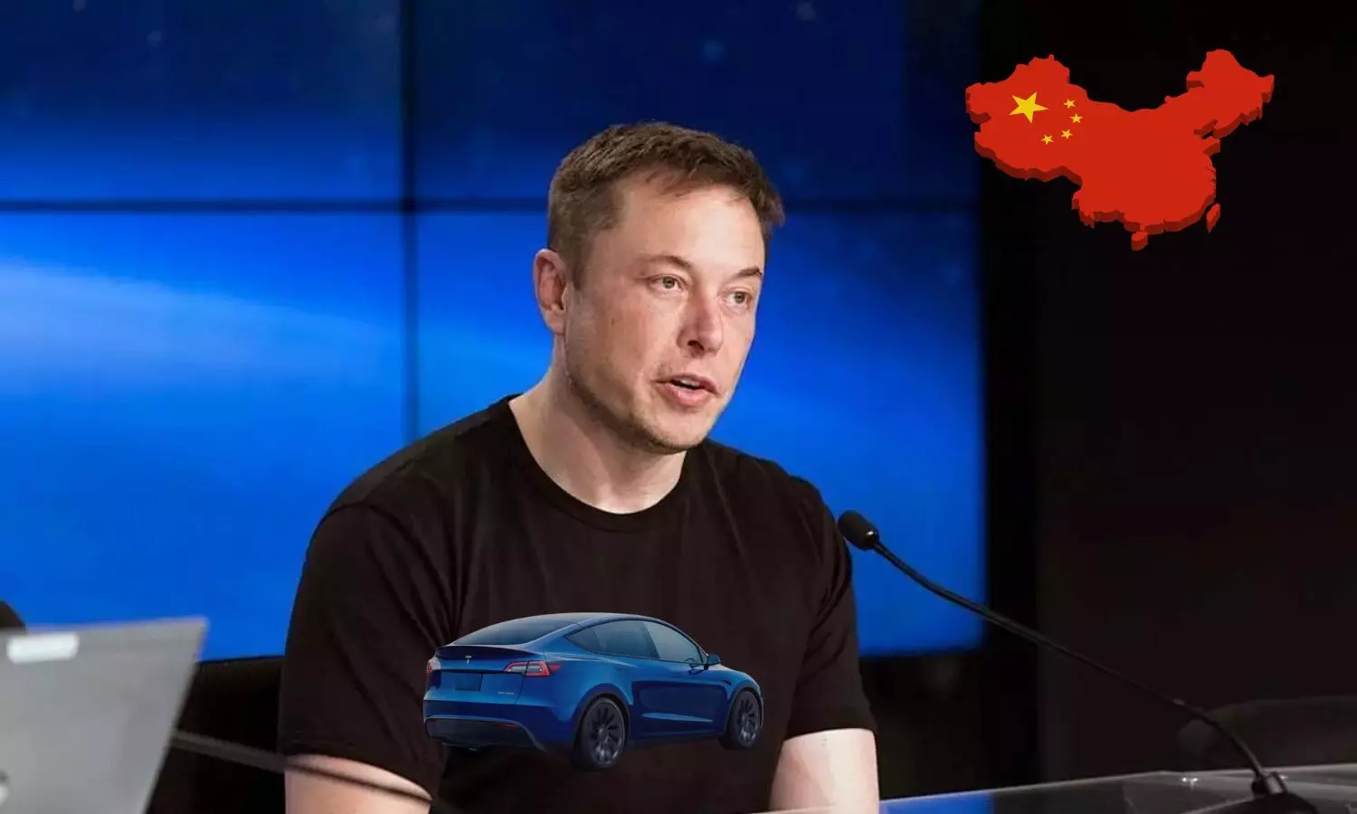 Elon Musk, China Map, Tesla Car