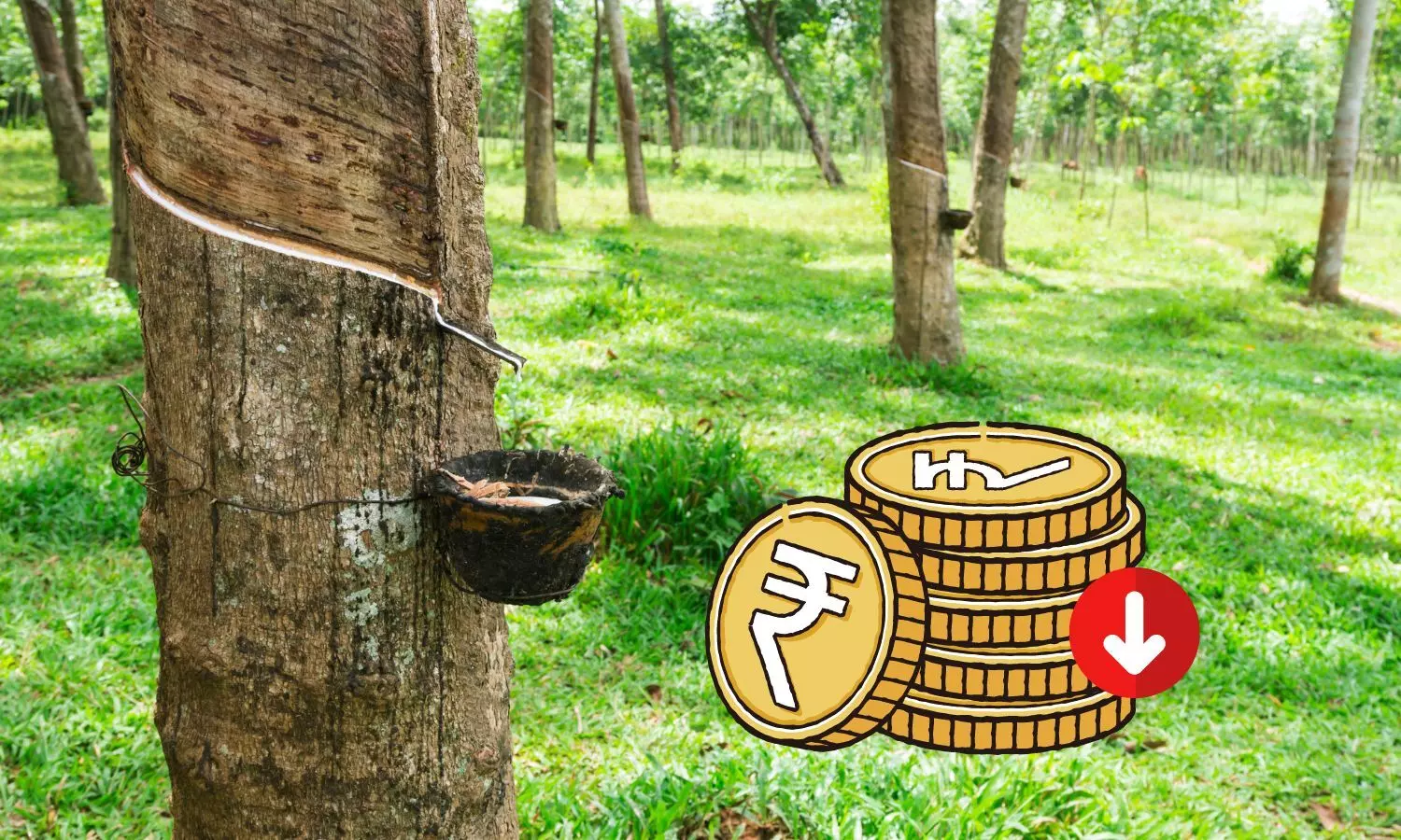 Rubber tree, rupee down