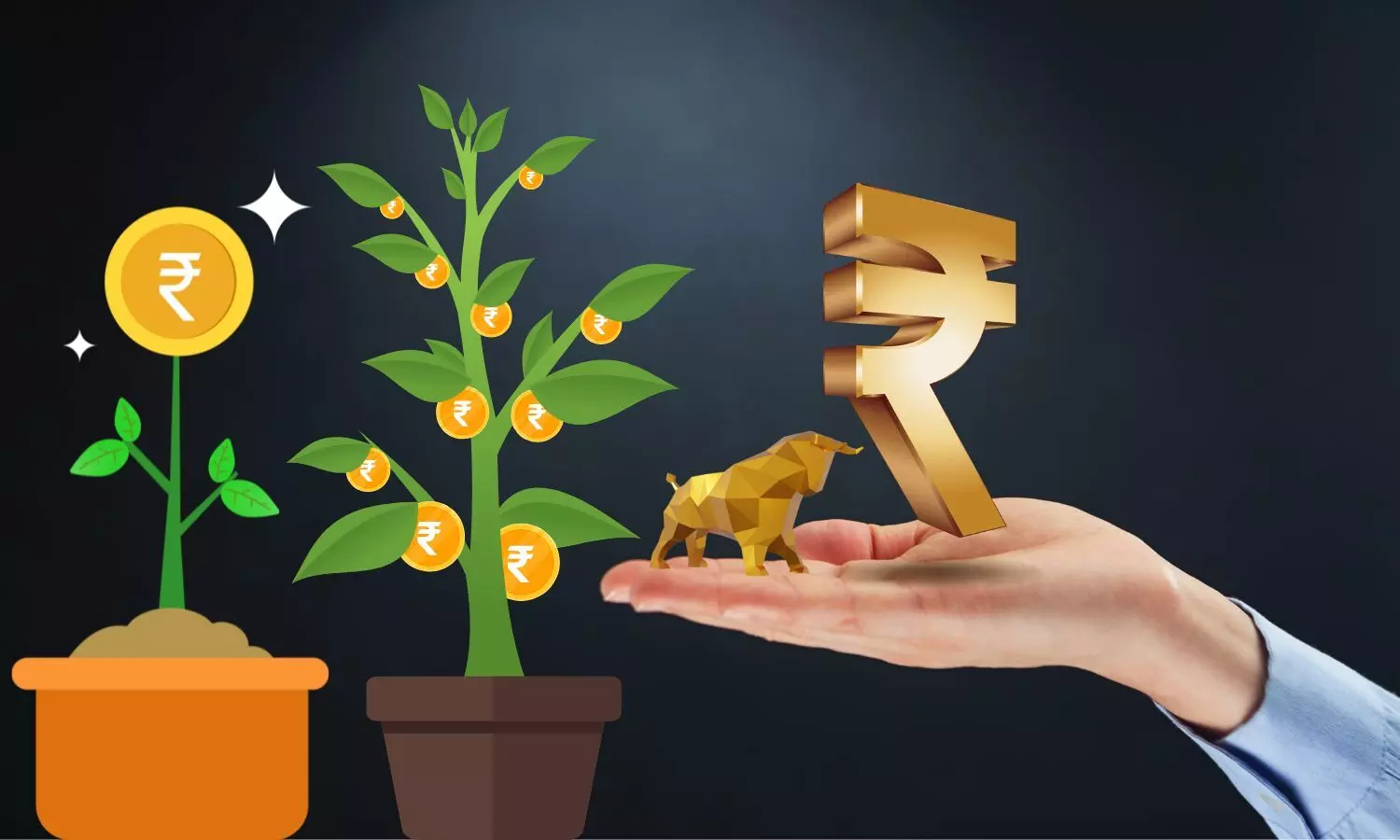 Rupee trees, Stock Bull, rupee in Hand