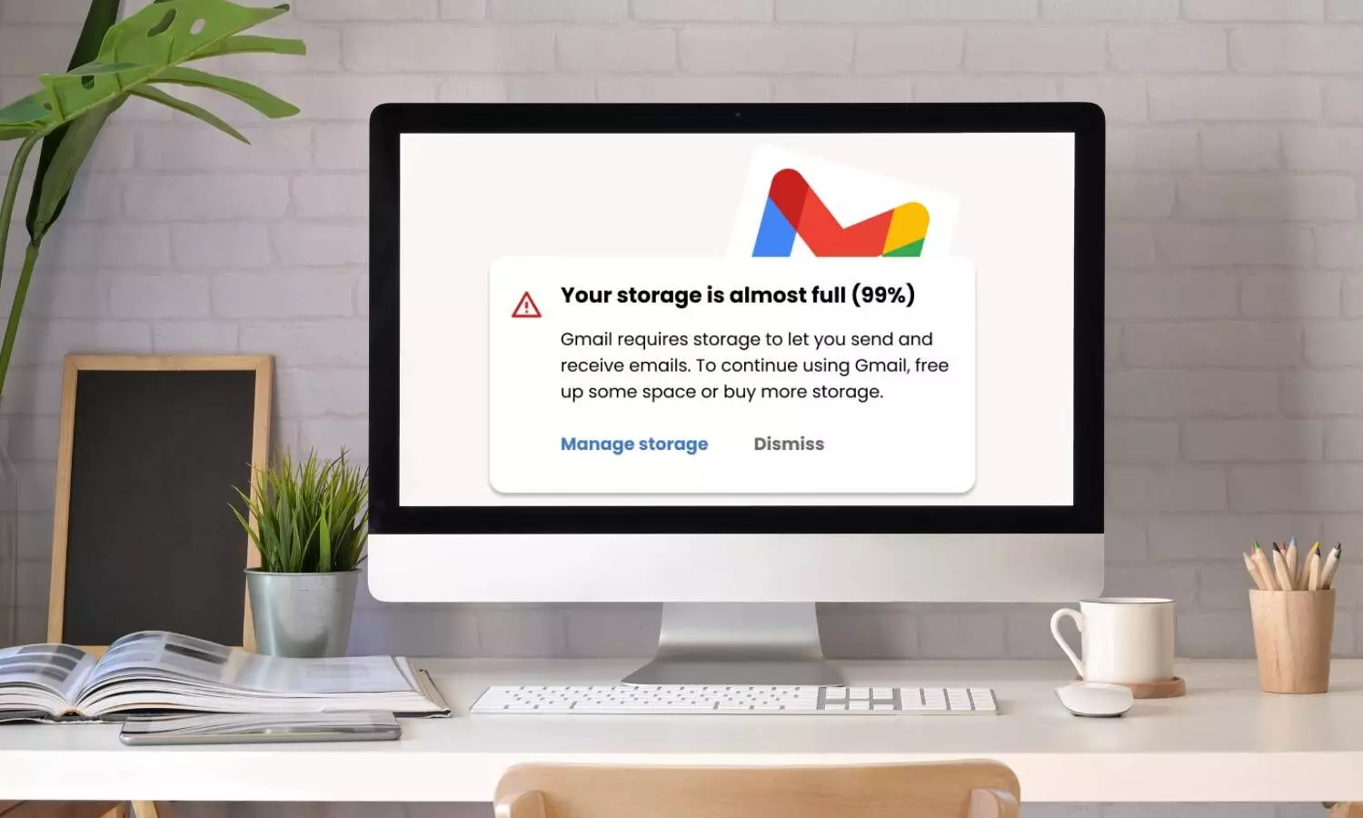 Computer screen showing gmail storage