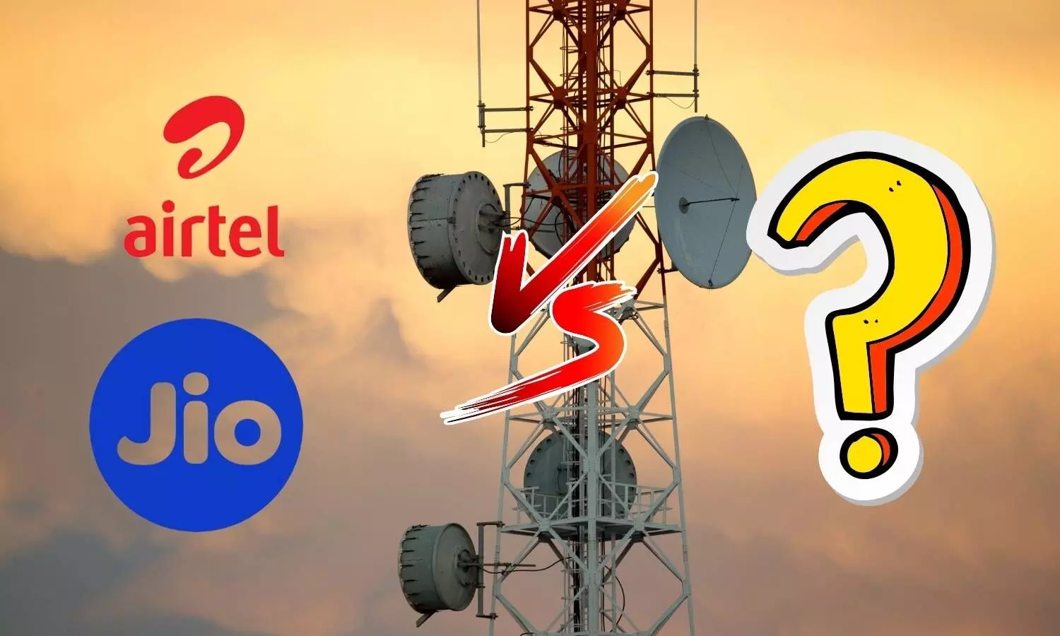 jio airtel logo a question mark a mobile tower in the background