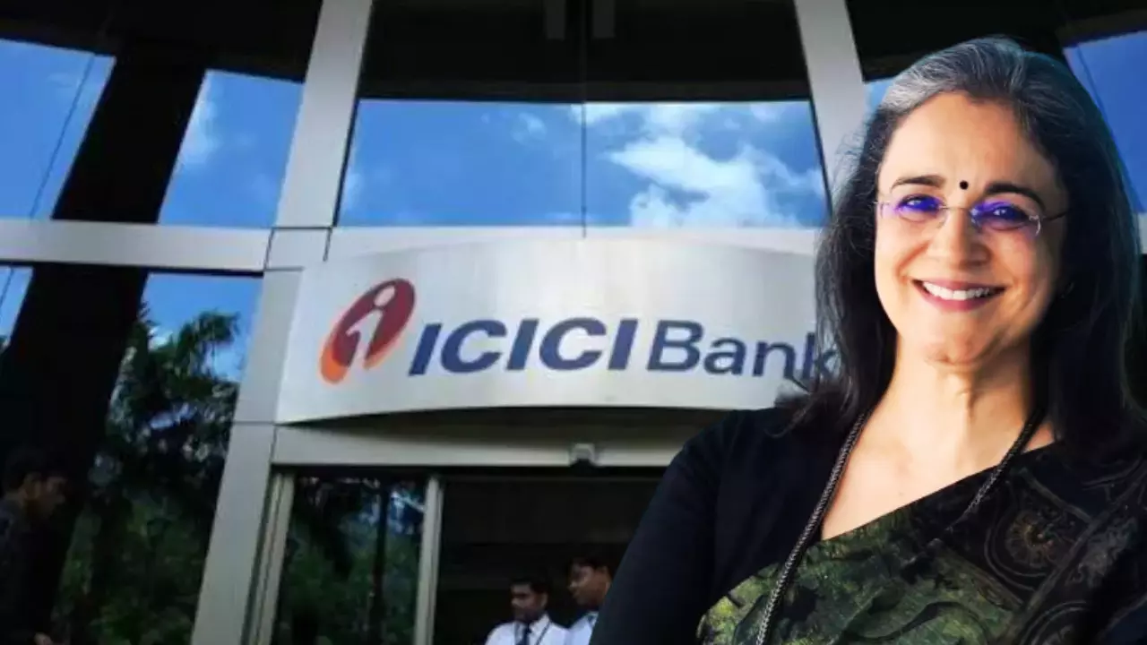 icici bank entrance with logo and madhabi puri buch