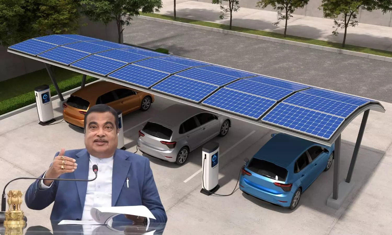 nitin gadkari and a ev charging station