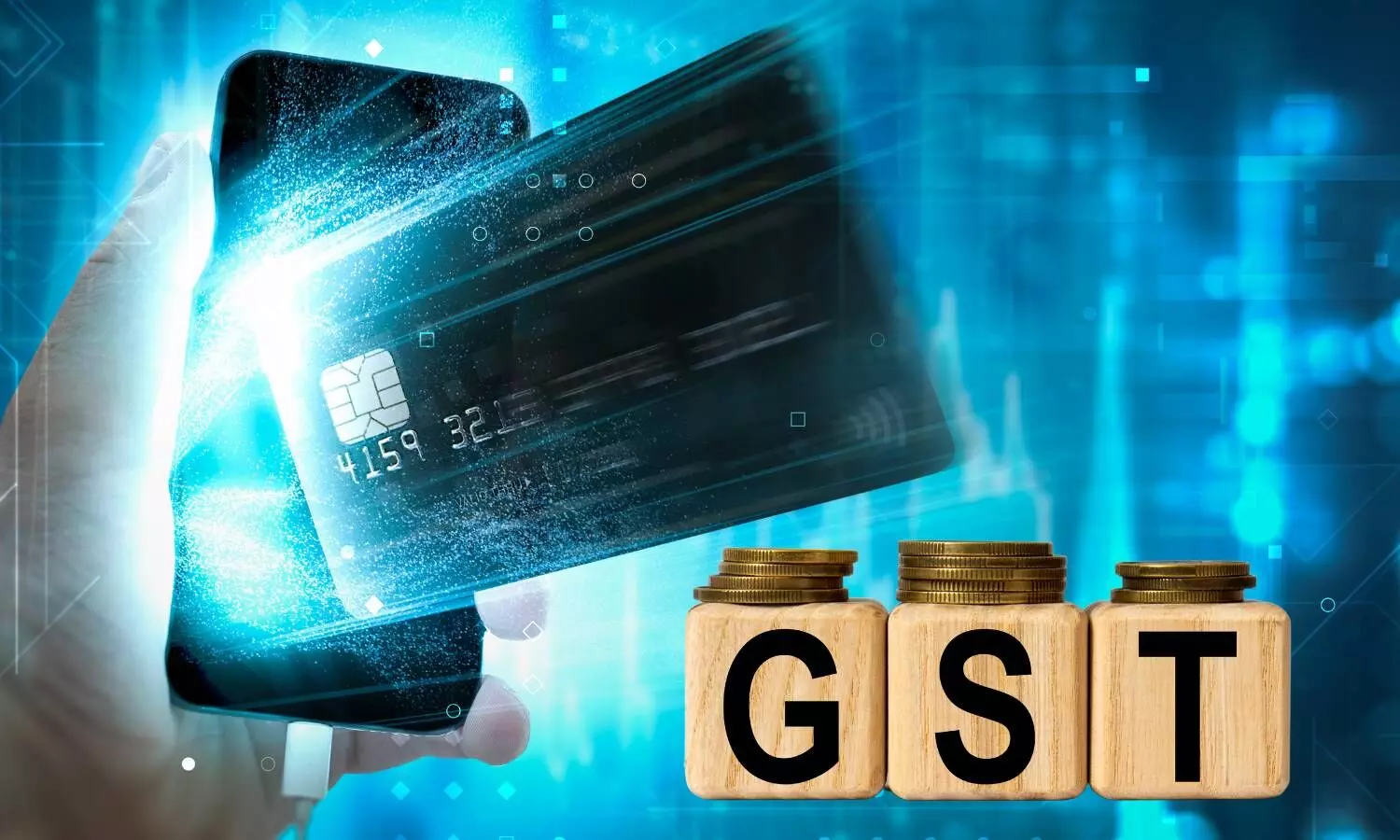 gst logo and mobile phone and credit card