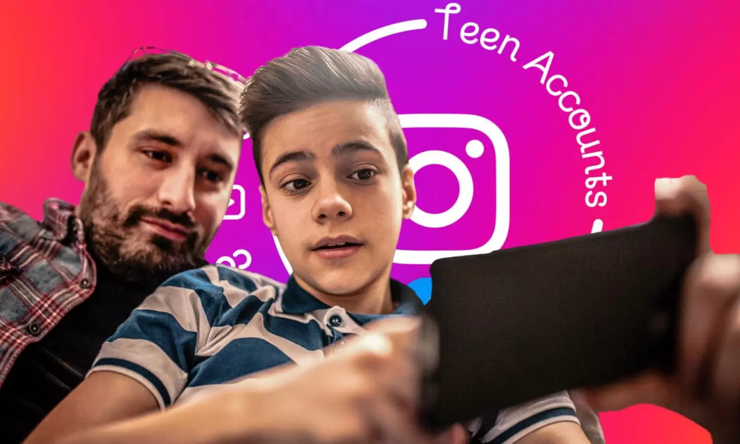 teen accounts for instagram a father and son watching mobile together