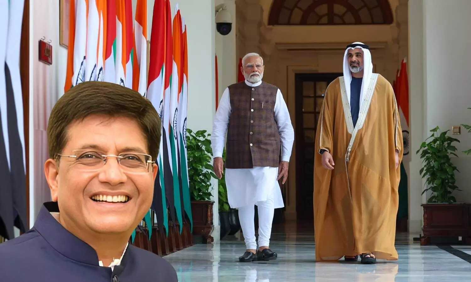 Prime Minister Narendra Modi Sheikh Khaled bin Mohamed bin Zayed Al Nahyan, Crown Prince of Abu Dhabi and Piyush Goyal