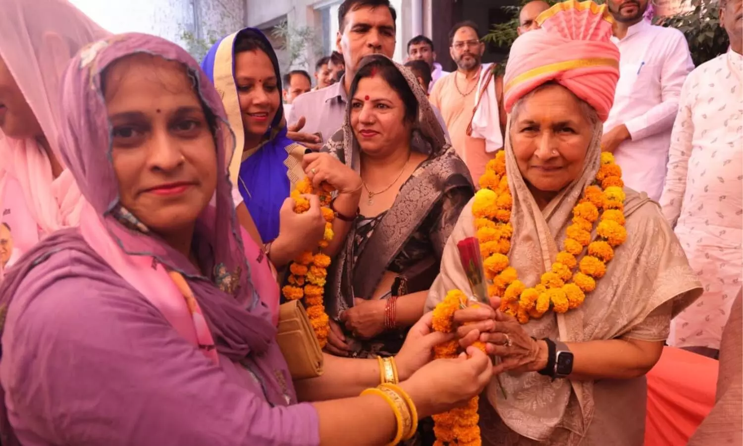 savitri jindal conducting a road show after winning election