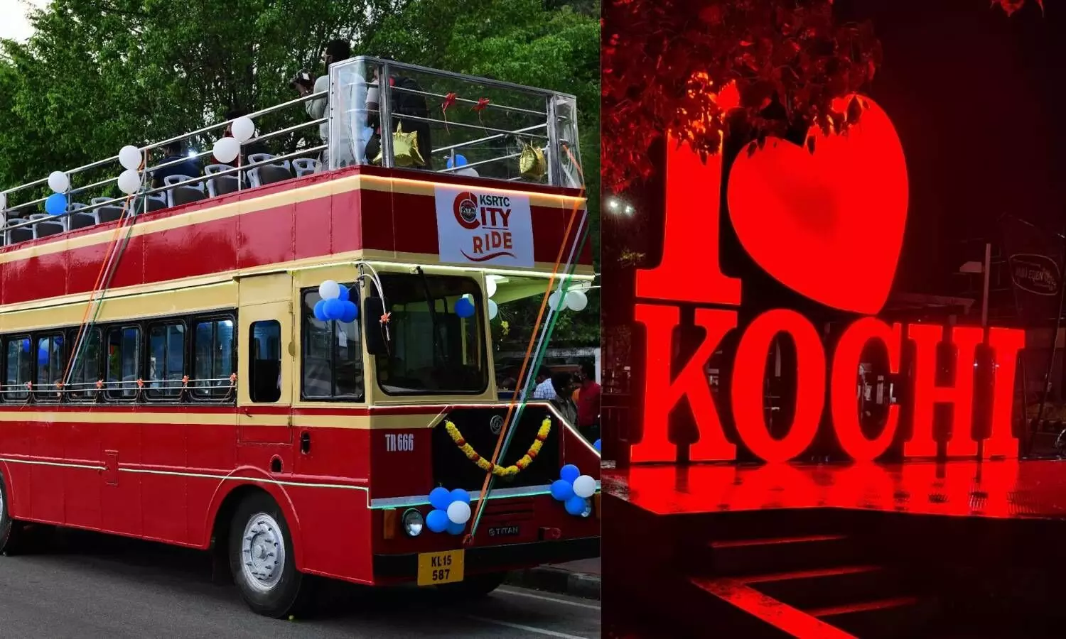 ksrtc double decker bus i love kochi symbol