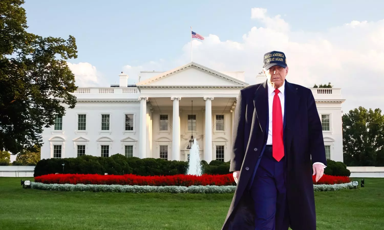 newly elected us president donald J Trump in front of the white house