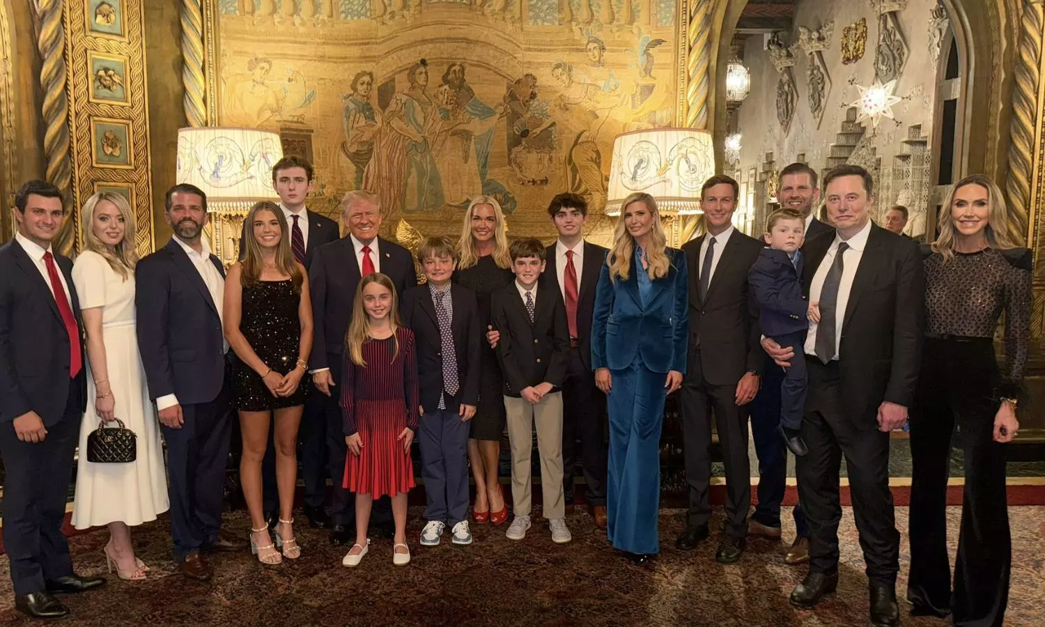 trump and his family with elon musk doing victory celebration