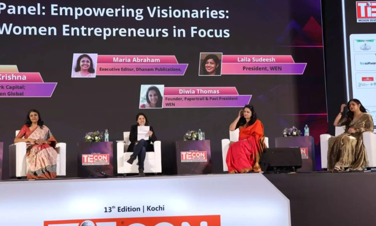 Maria Abraham, Executive Editor of Dhanam Publications; Laila Sudheesh, Chair of the womens entrepreneurial series WEN; Divya Thomas, founder of Paper Trail; and Revathi Krishna, Co-Chair of the TiE Women Global Committee, shared their insights during a panel discussion at TiEcon