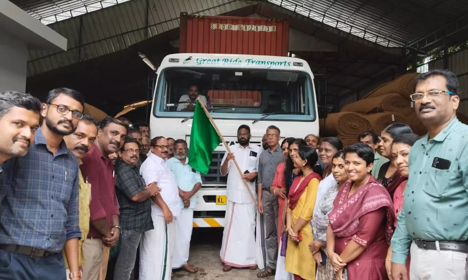 The first container of coir products destined for the USA, produced by COIRFED, was flagged off by COIRFED President T.K. Devakumar