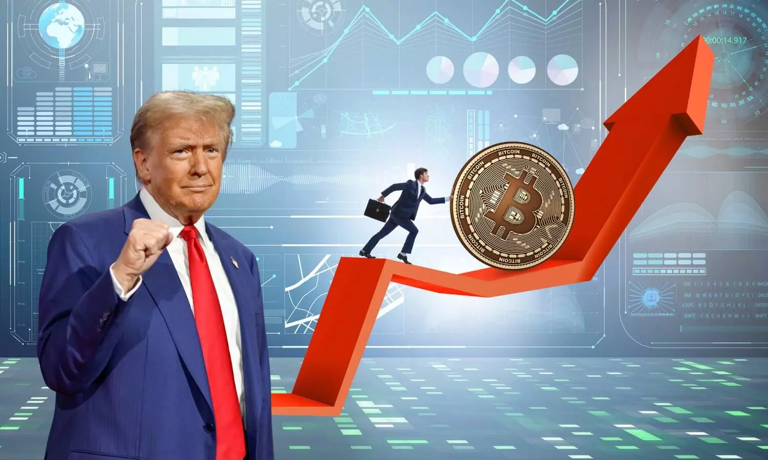 newly elected us president donald J Trump, bit coin high representational image