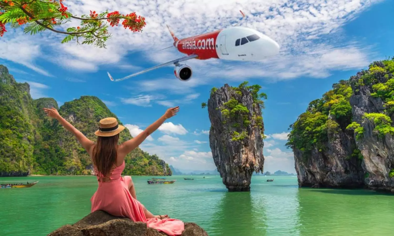 phuekt island a girl is sitting air asia flight